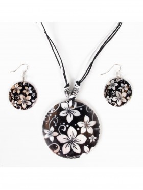 Fashion Flower Print Necklace and Earrings Set